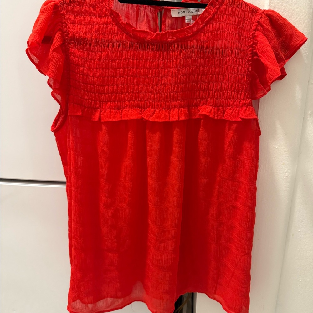 Rose & Olive Vibrant Red Blouse with Ruffle Sleeves